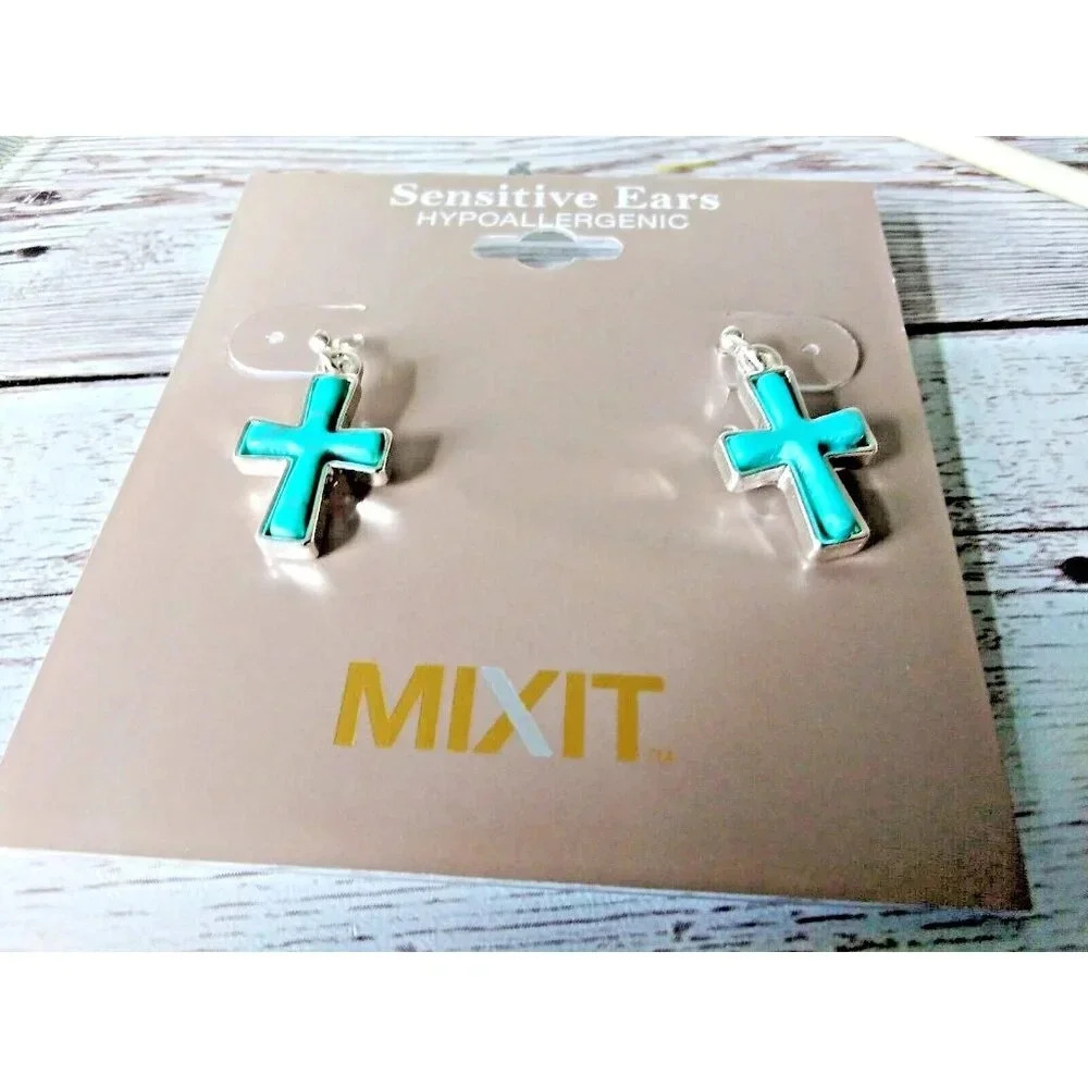 Delicate Silver Tone and Turquoise Faith Drop Earrings by MIXIT